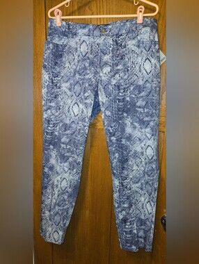 Focus 2000 Women's Blue Snake-Print Skinny Pants Size 12